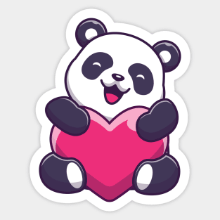 Cute Panda Holding Love Cartoon Sticker